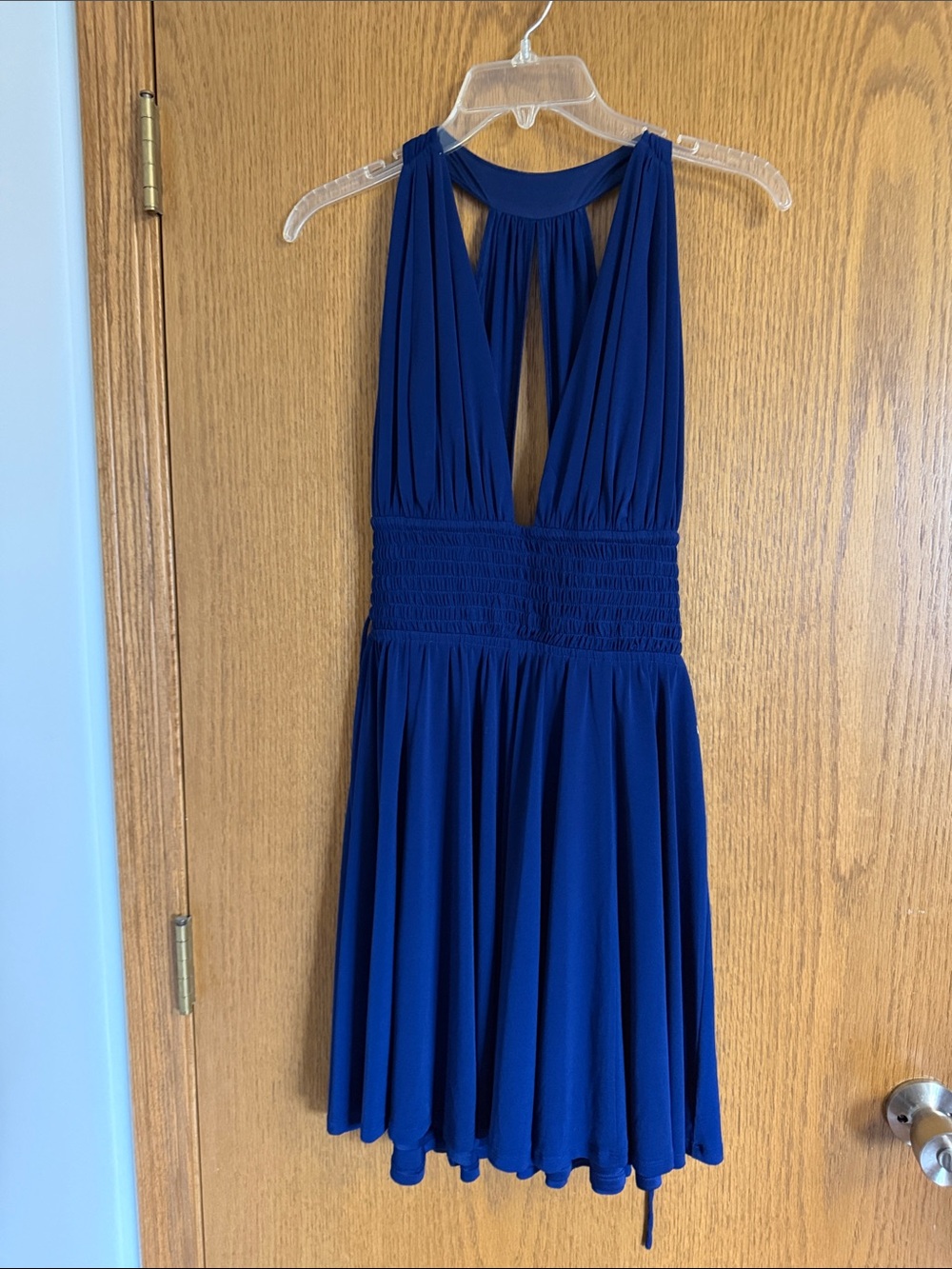 Express Royal Blue Pleated Halter Mini Dress